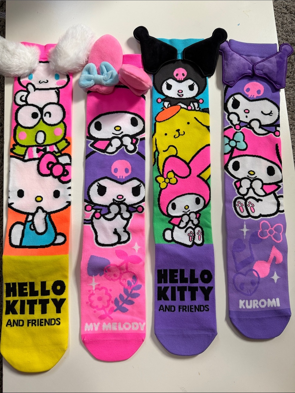 Hello Kitty Kids Character Knee-High Socks - Pink, Purple, Yellow, Green, Blue